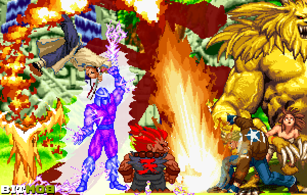 Lee Rekka (The Last Blade), Cyber Shredder (Teenage Mutant Ninja Turtles: Tournament Fighters), Akuma (Super Gem Fighter Mini Mix), Terry Bogard (Garou: Mark of the Wolves), and Jamm (Golden Axe: The Duel).